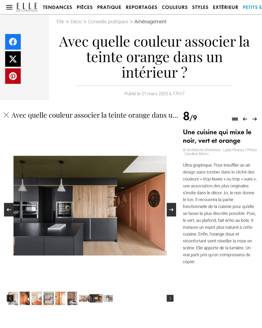 Article Elle Decoration cuisine sur mesure par Agence Lydie Pineau - Nantes